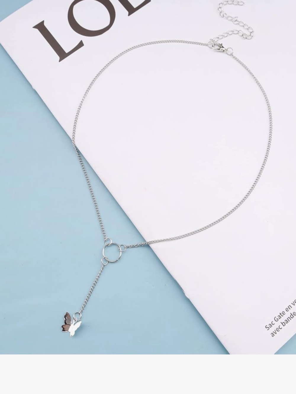 Chic Nation Silver Circle Drop Necklace with Butterfly Charms